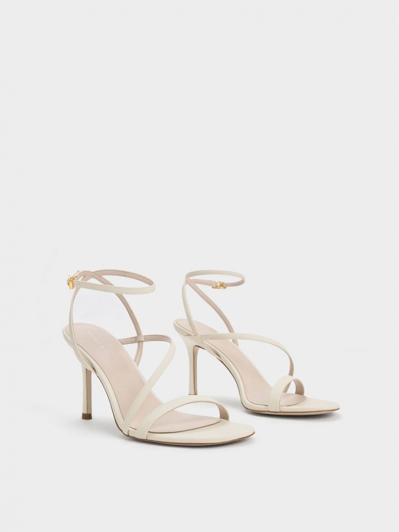 Charles & Keith Asymmetric Riemchen Sandalen Absatz Weiß | 719MYGIPF