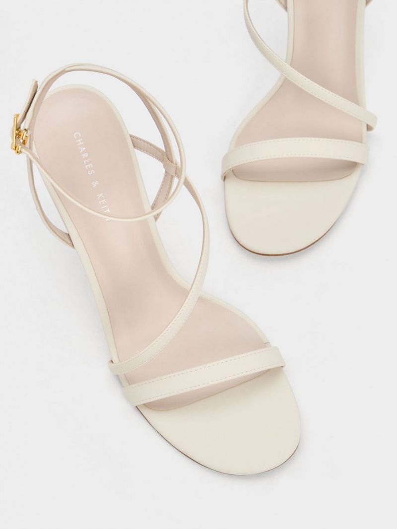 Charles & Keith Asymmetric Riemchen Sandalen Absatz Weiß | 719MYGIPF