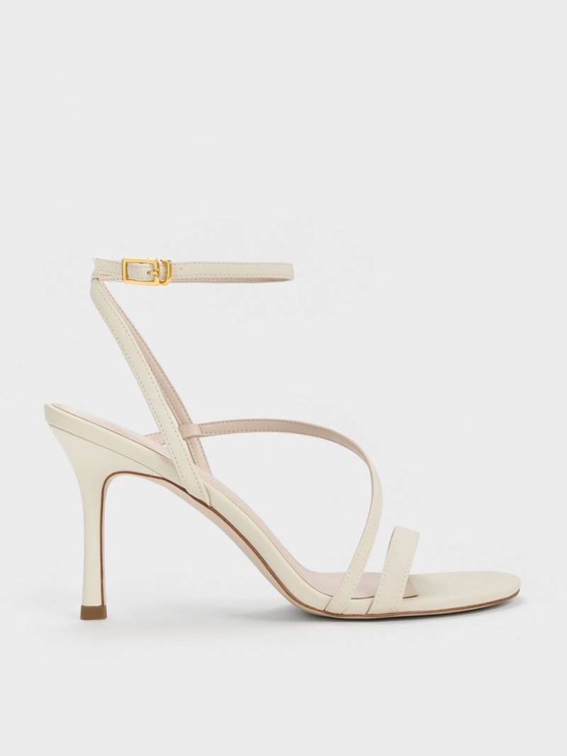 Charles & Keith Asymmetric Riemchen Sandalen Absatz Weiß | 719MYGIPF