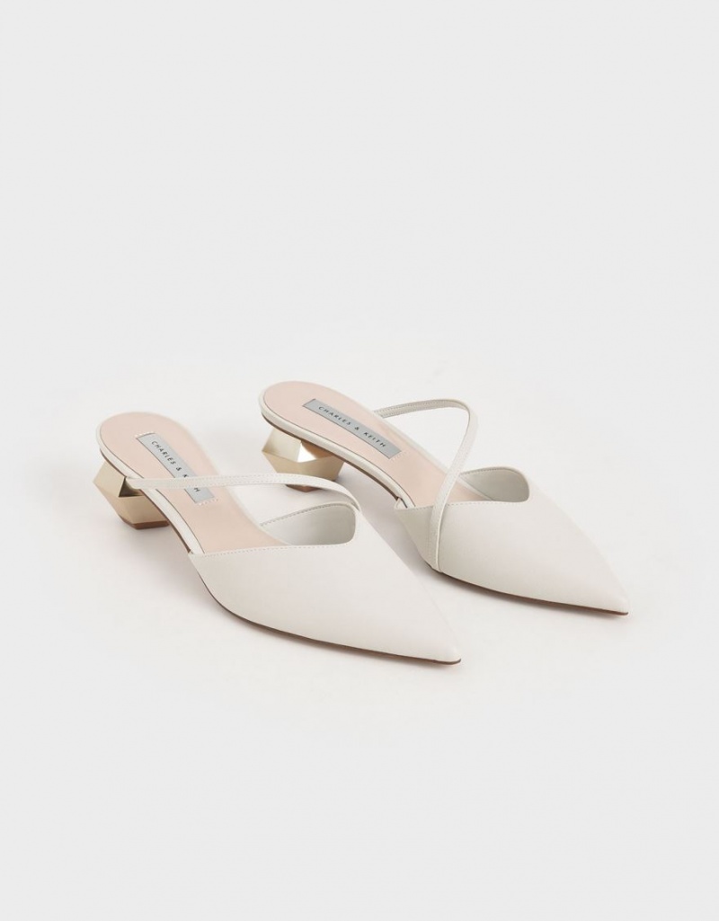 Charles & Keith Asymmetric Riemen Chrome Heel Mules Weiß | 956FXRHAN