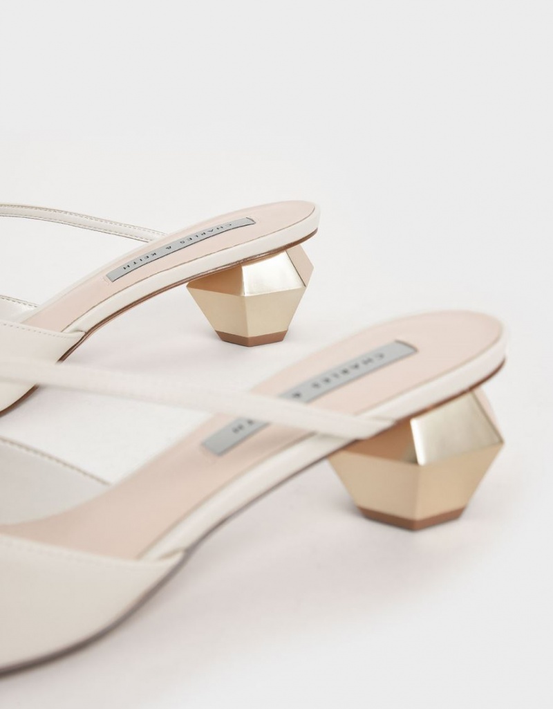 Charles & Keith Asymmetric Riemen Chrome Heel Mules Weiß | 956FXRHAN