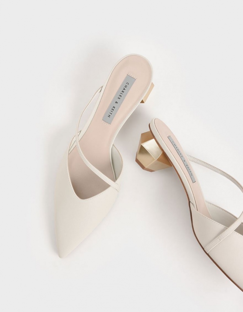 Charles & Keith Asymmetric Riemen Chrome Heel Mules Weiß | 956FXRHAN