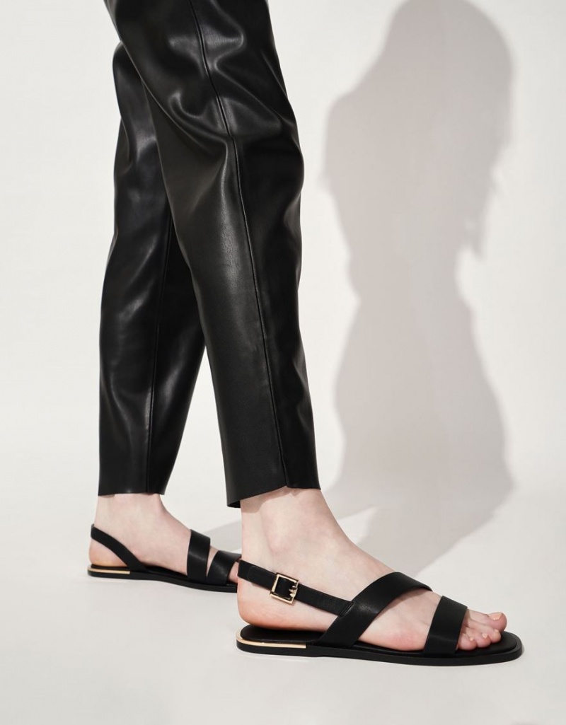 Charles & Keith Asymmetric Riemen Slingback Sandalen Flach Schwarz | 168FPESDK