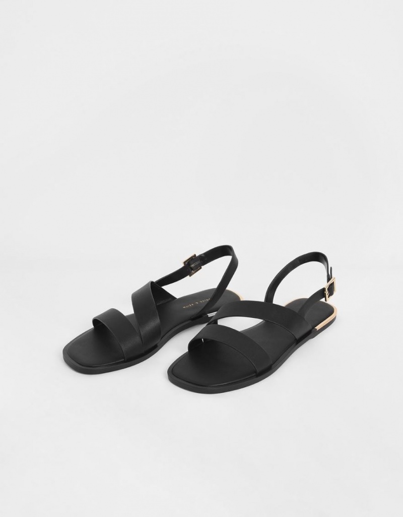 Charles & Keith Asymmetric Riemen Slingback Sandalen Flach Schwarz | 168FPESDK