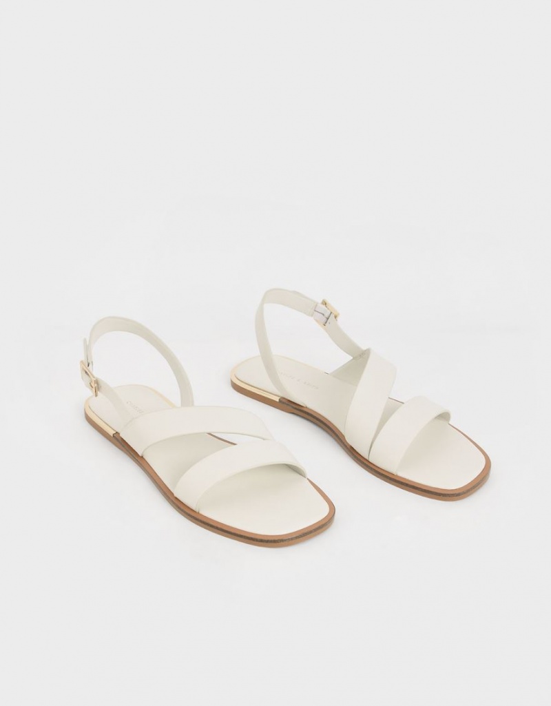 Charles & Keith Asymmetric Riemen Slingback Sandalen Flach Weiß | 267SBZVFD