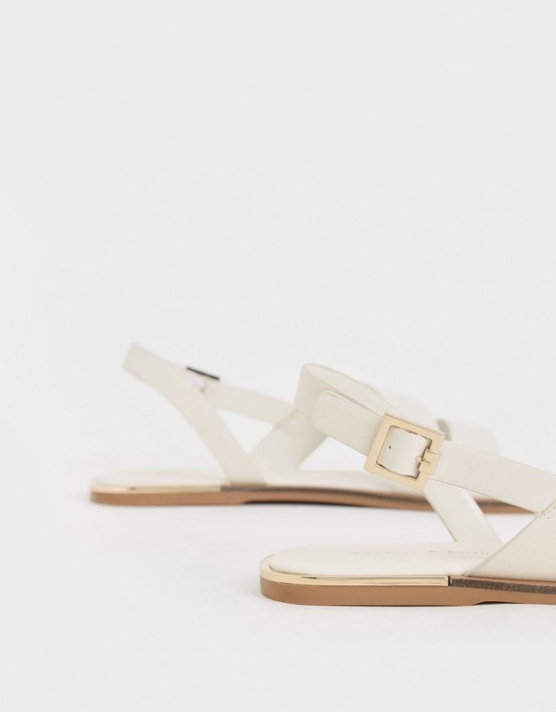 Charles & Keith Asymmetric Riemen Slingback Sandalen Flach Weiß | 267SBZVFD