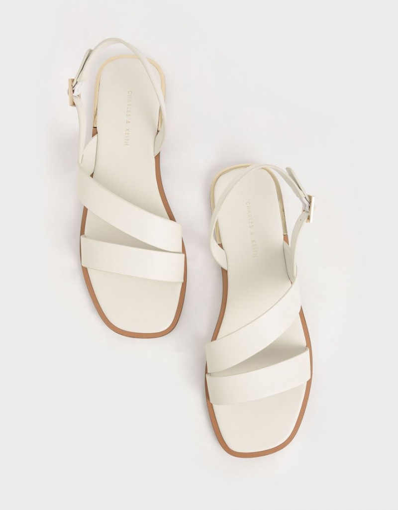 Charles & Keith Asymmetric Riemen Slingback Sandalen Flach Weiß | 267SBZVFD