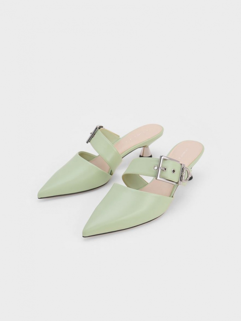 Charles & Keith Asymmetric Schnallen Absatz Mules Mintfarben | 906LBKAGI