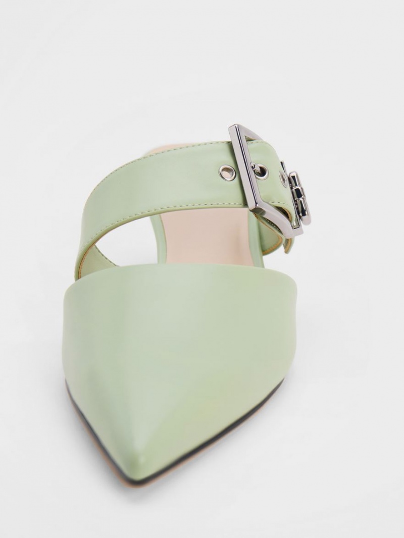 Charles & Keith Asymmetric Schnallen Absatz Mules Mintfarben | 906LBKAGI