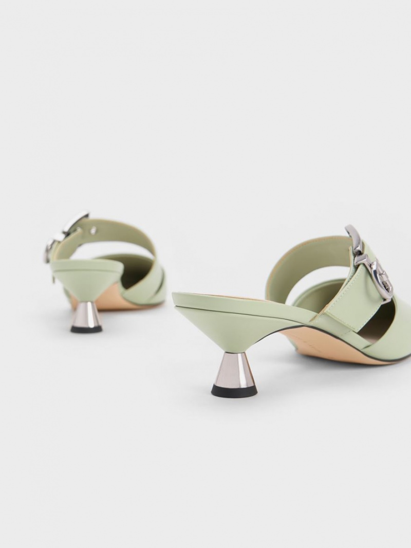 Charles & Keith Asymmetric Schnallen Absatz Mules Mintfarben | 906LBKAGI