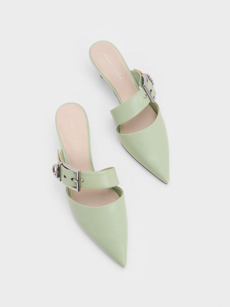 Charles & Keith Asymmetric Schnallen Absatz Mules Mintfarben | 906LBKAGI