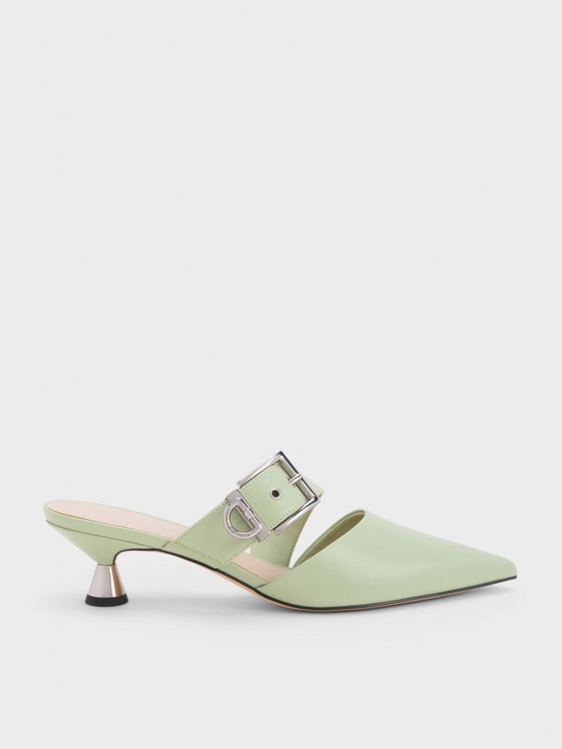 Charles & Keith Asymmetric Schnallen Absatz Mules Mintfarben | 906LBKAGI