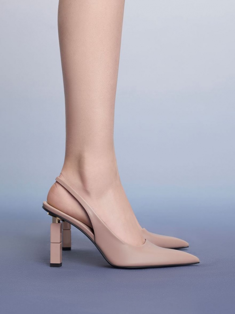 Charles & Keith Asymmetric Sculptural Heel Pumps Beige | 172OWVBUT