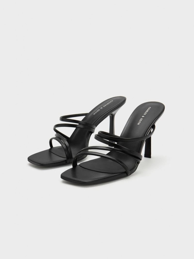 Charles & Keith Asymmetric Square-Kappe Absatz Mules Schwarz | 608SFENOK