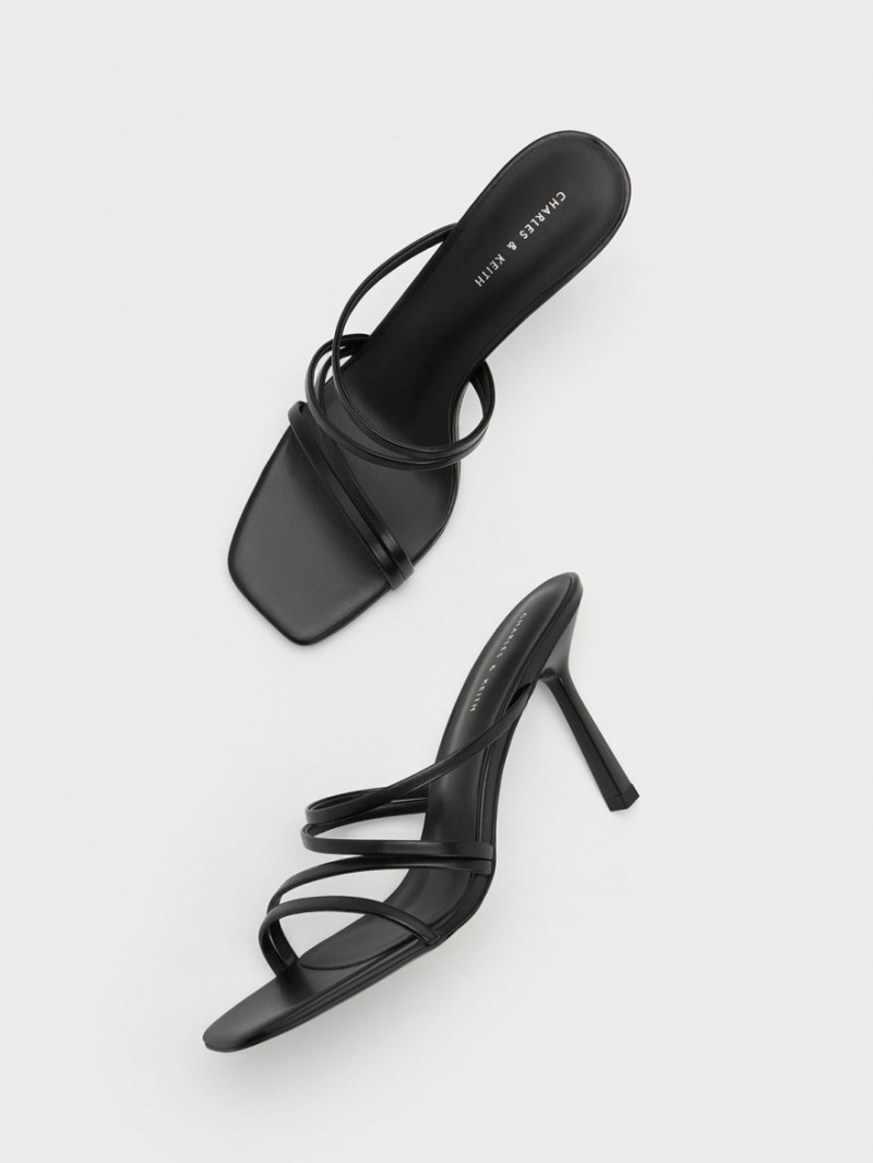 Charles & Keith Asymmetric Square-Kappe Absatz Mules Schwarz | 608SFENOK