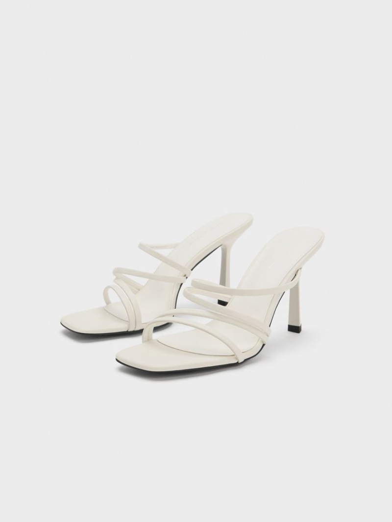 Charles & Keith Asymmetric Square-Kappe Absatz Mules Weiß | 120QVGKSJ