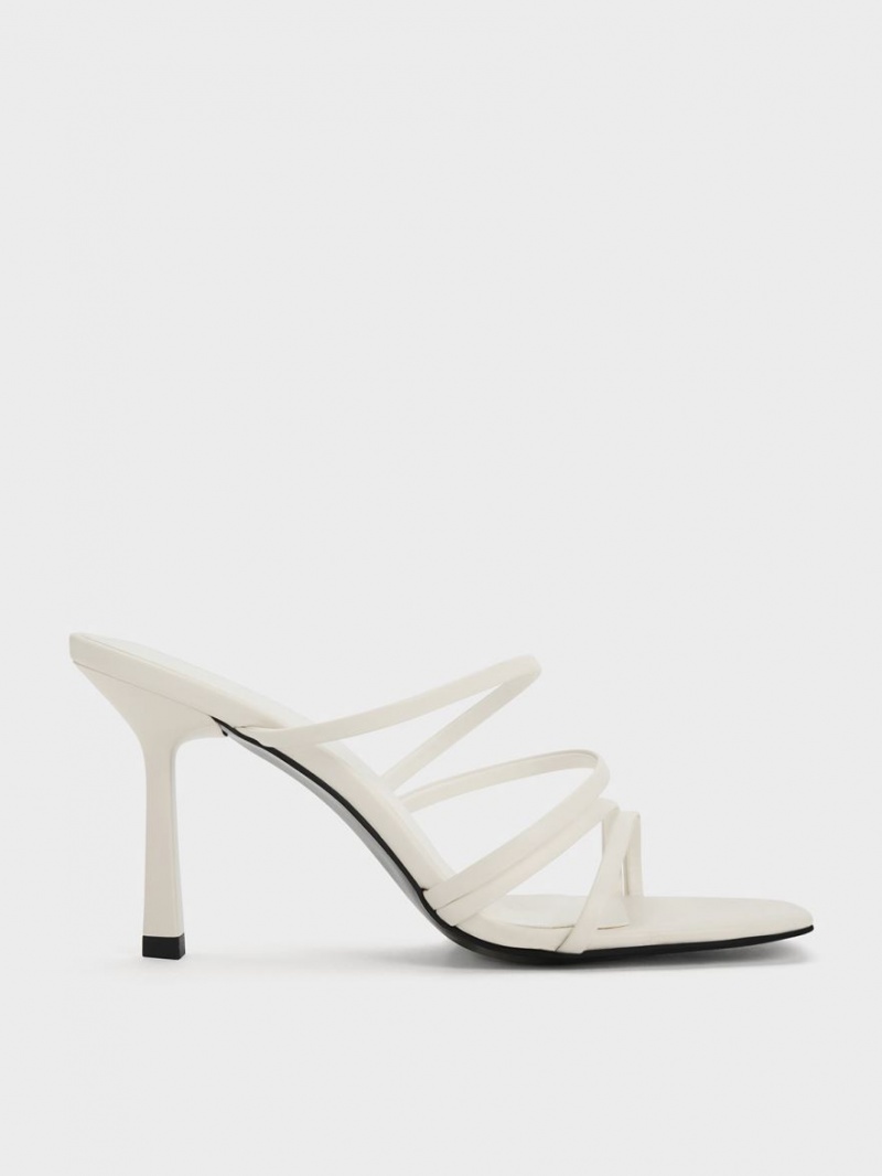 Charles & Keith Asymmetric Square-Kappe Absatz Mules Weiß | 120QVGKSJ