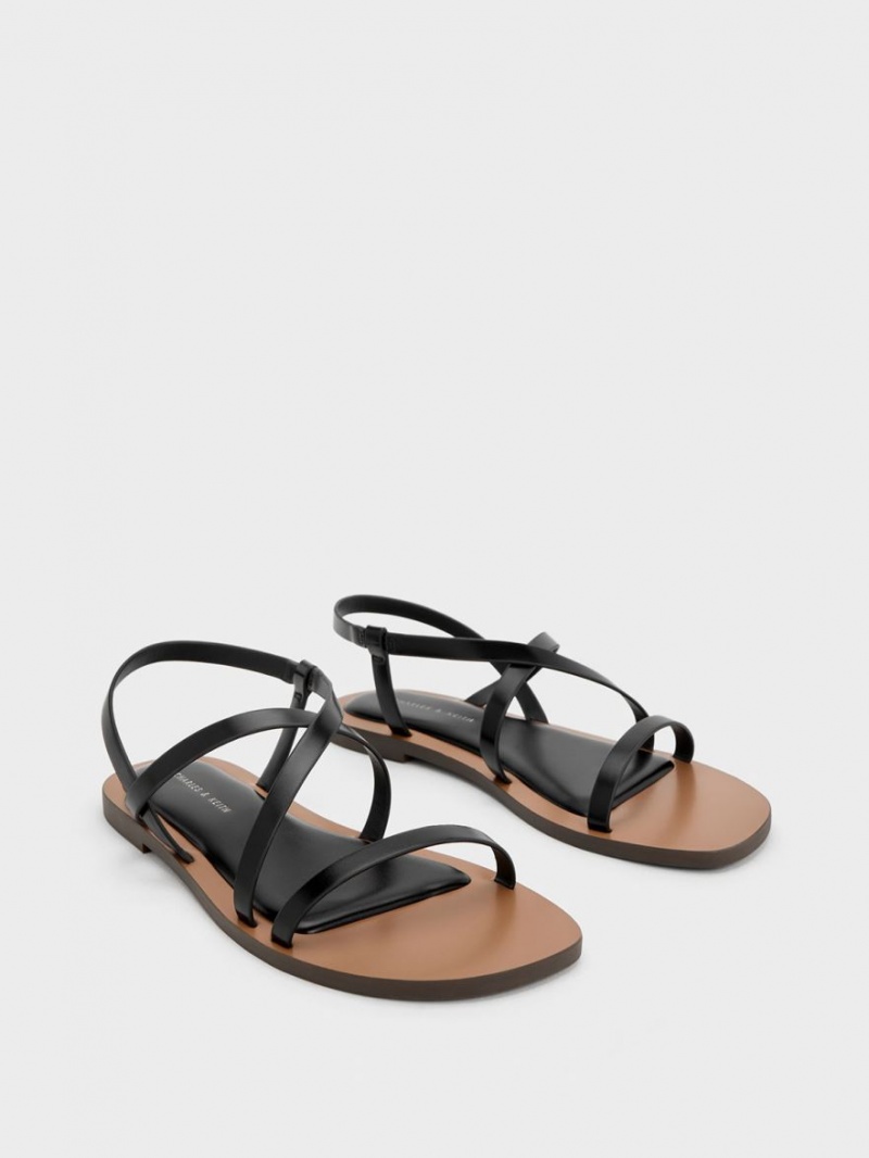 Charles & Keith Asymmetrical Riemchensandalen Schwarz | 016CYZJTH