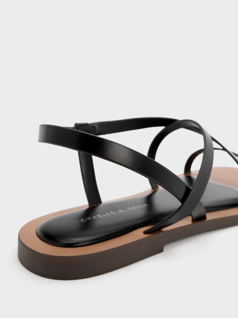 Charles & Keith Asymmetrical Riemchensandalen Schwarz | 016CYZJTH