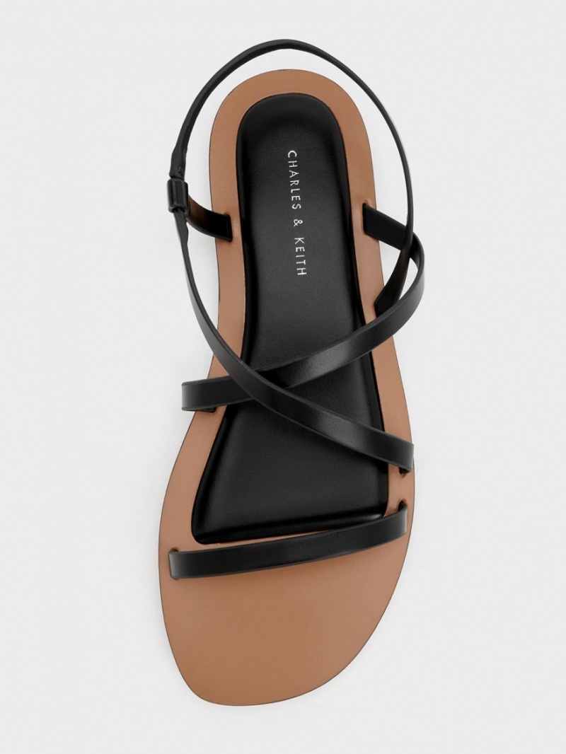 Charles & Keith Asymmetrical Riemchensandalen Schwarz | 016CYZJTH