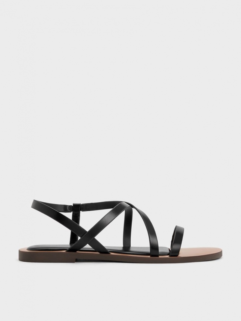 Charles & Keith Asymmetrical Riemchensandalen Schwarz | 016CYZJTH