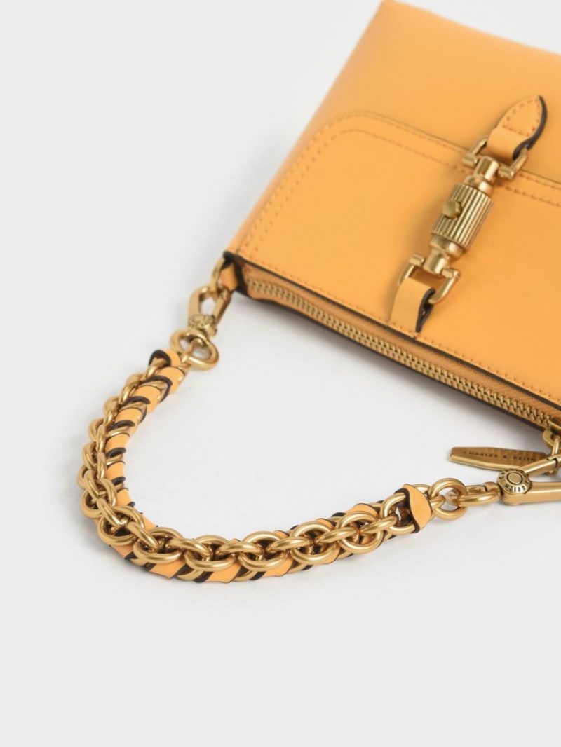 Charles & Keith Atlas Chain Handtasche Senfgelb | 209RBUSPV