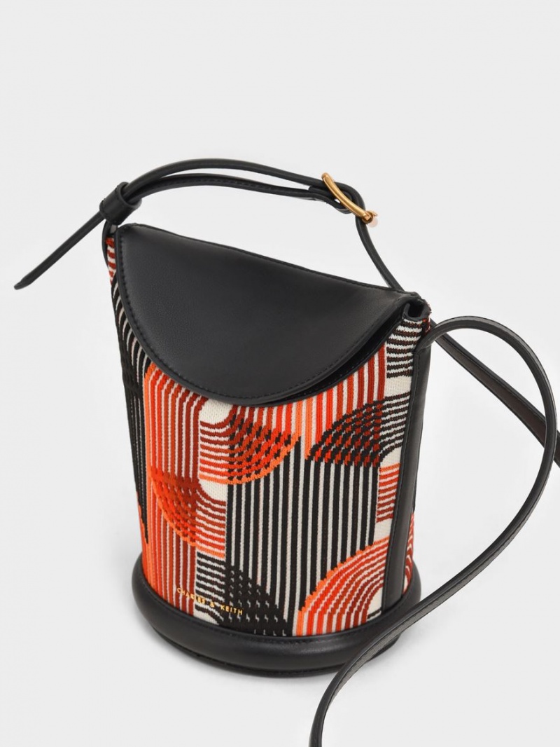 Charles & Keith Aurea Printed Gestrickt Bucket Tasche Orange | 482NJZFKL