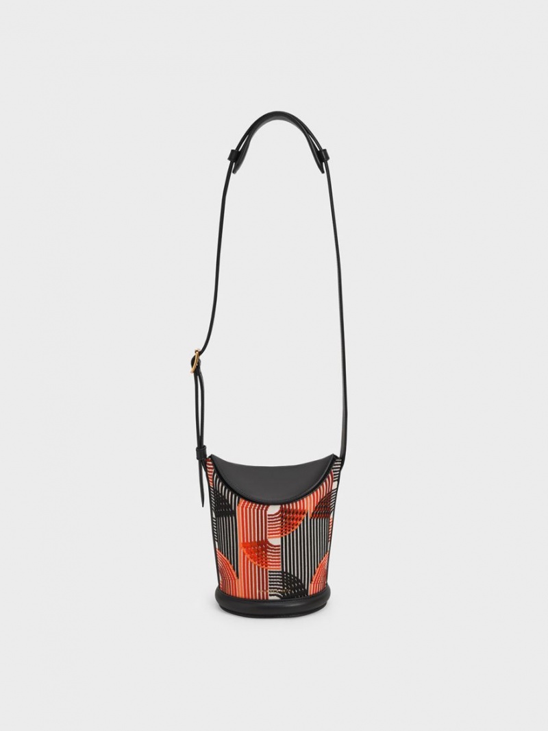 Charles & Keith Aurea Printed Gestrickt Bucket Tasche Orange | 482NJZFKL