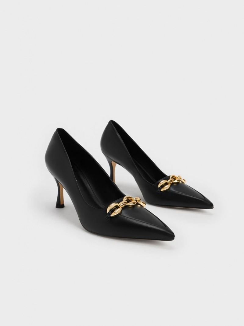 Charles & Keith Avani Chunky Chain Stilleto Heel Pumps Schwarz | 786RVGZNJ