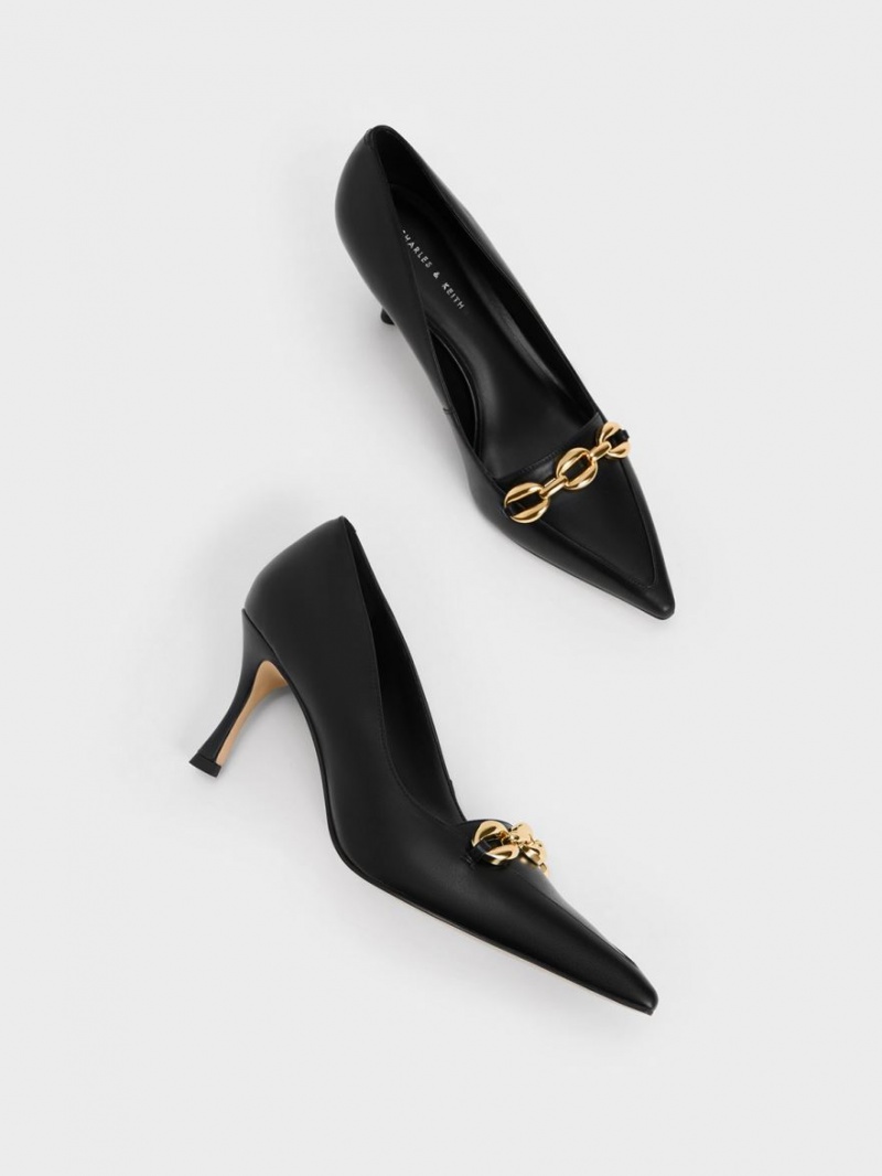 Charles & Keith Avani Chunky Chain Stilleto Heel Pumps Schwarz | 786RVGZNJ