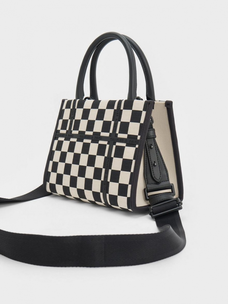 Charles & Keith Avenue Checkered Tragetaschen Schwarz | 401MVANTK