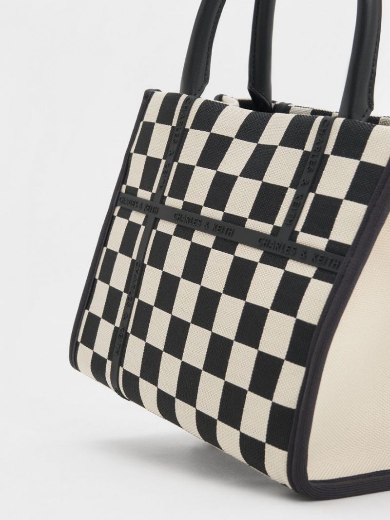 Charles & Keith Avenue Checkered Tragetaschen Schwarz | 401MVANTK