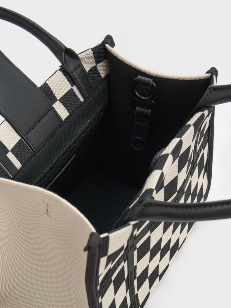 Charles & Keith Avenue Checkered Tragetaschen Schwarz | 401MVANTK