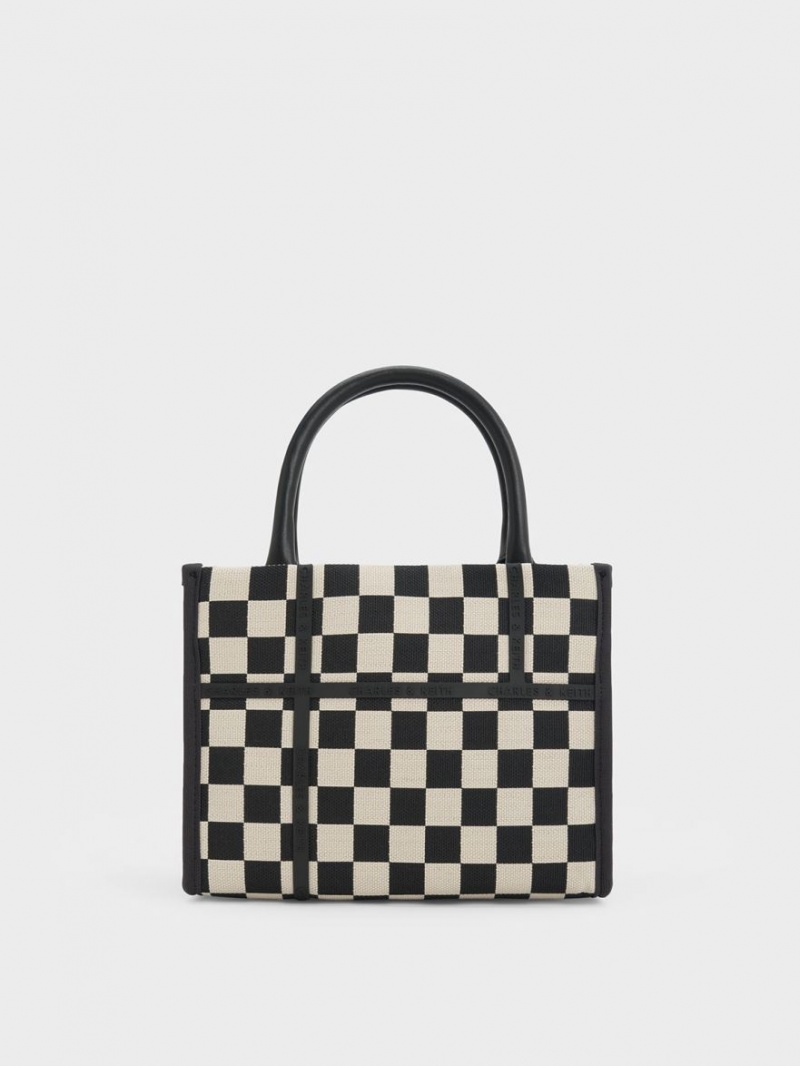 Charles & Keith Avenue Checkered Tragetaschen Schwarz | 401MVANTK