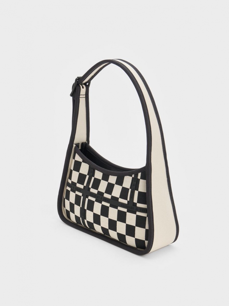 Charles & Keith Avenue Checkered Trapeze Schultertaschen Schwarz | 093PYFQLG