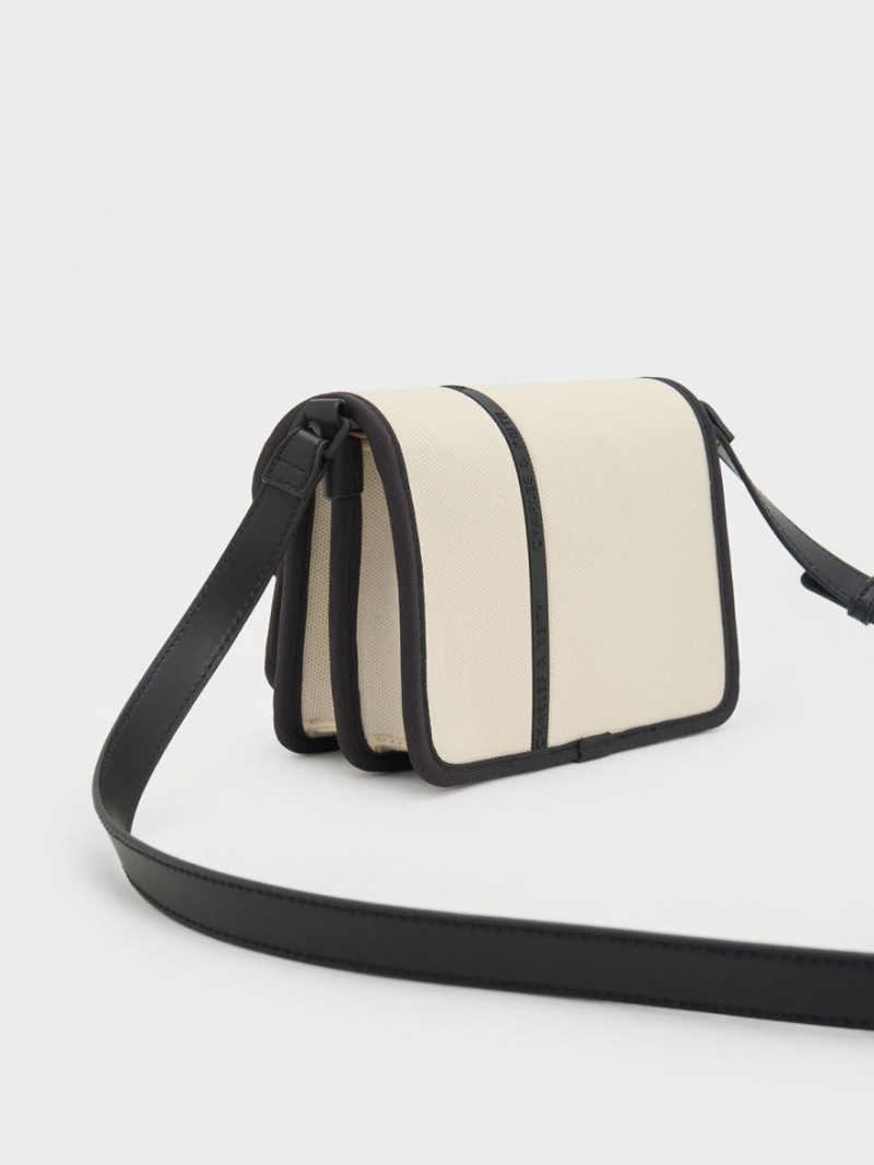 Charles & Keith Avenue Contrast-Trim Crossbody Taschen Weiß | 209FPSBWO