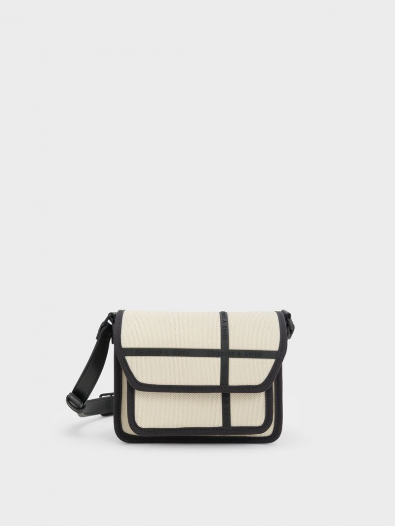 Charles & Keith Avenue Contrast-Trim Crossbody Taschen Weiß | 209FPSBWO