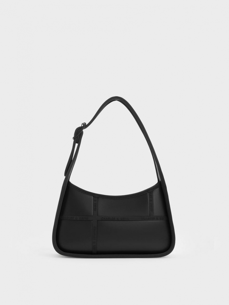 Charles & Keith Avenue Contrast-Trim Trapeze Schultertaschen Schwarz | 672ELPDIQ