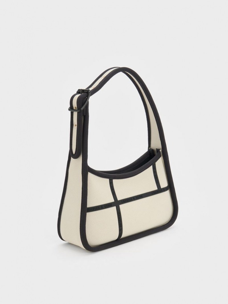 Charles & Keith Avenue Contrast-Trim Trapeze Schultertaschen Weiß | 106UAJYQT