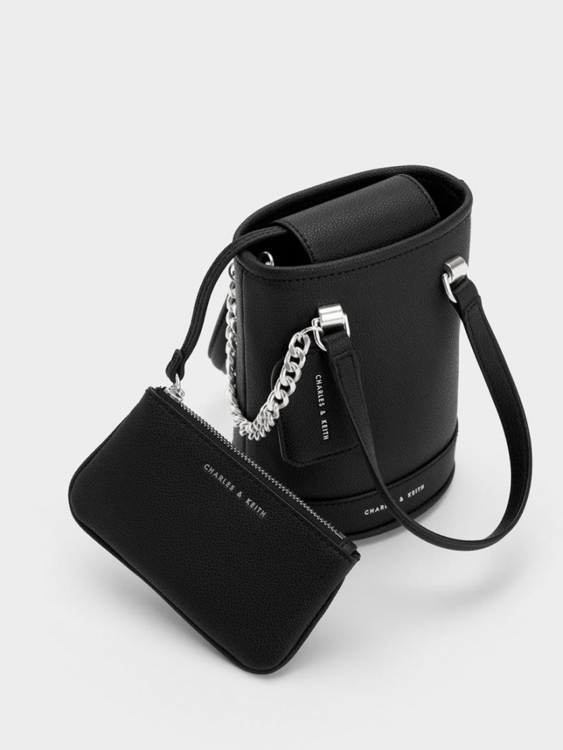 Charles & Keith Avis Cylindrical Bucket Tasche Schwarz | 591HMLEDS