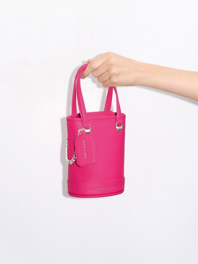 Charles & Keith Avis Cylindrical Bucket Tasche Fuchsie | 016RSJOIA