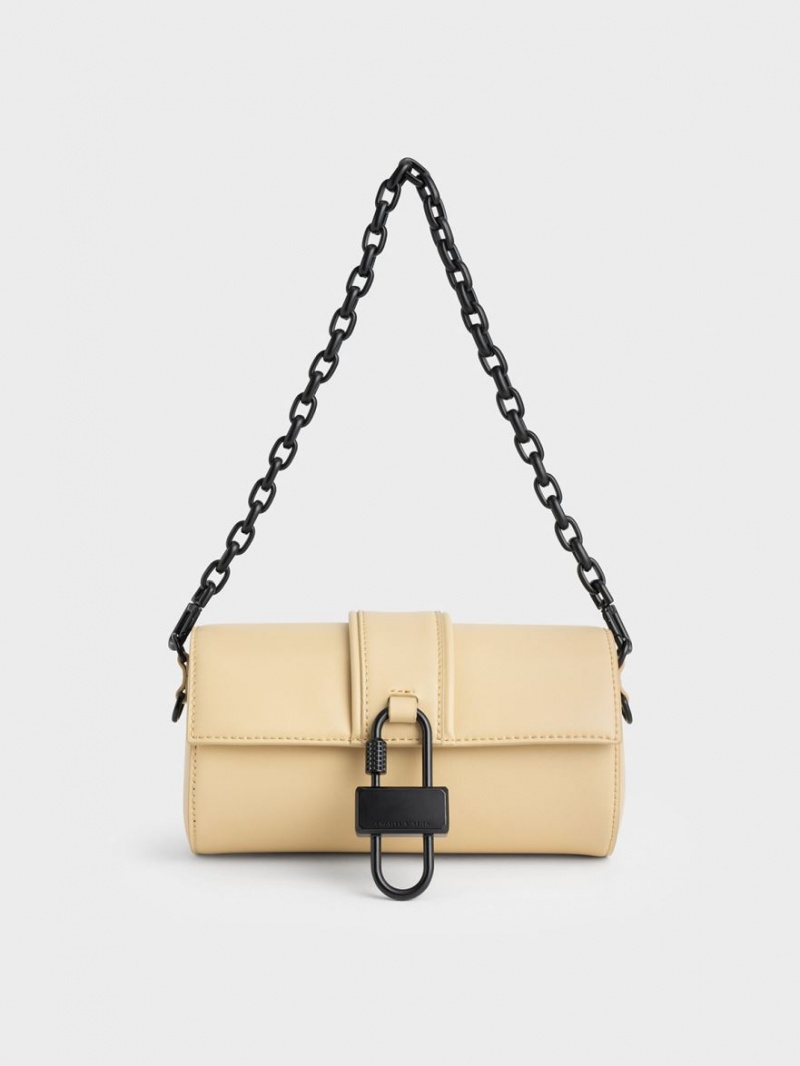 Charles & Keith Balta Chain-Link Belted Schultertaschen Beige | 548NXBKHE