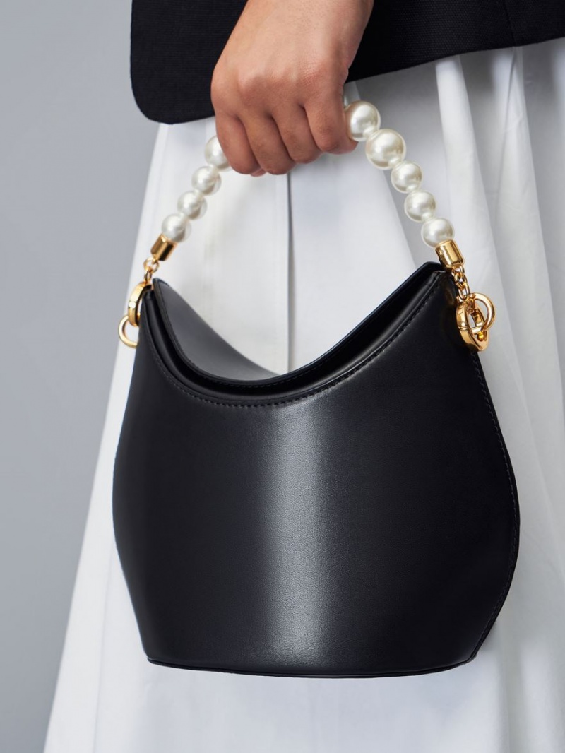 Charles & Keith Bead-Embellished Knotted Handtasche Schwarz | 830PUWRXS