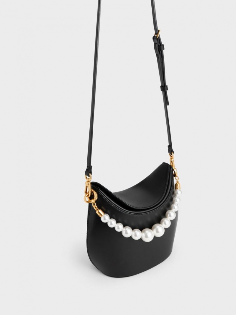 Charles & Keith Bead-Embellished Knotted Handtasche Schwarz | 830PUWRXS