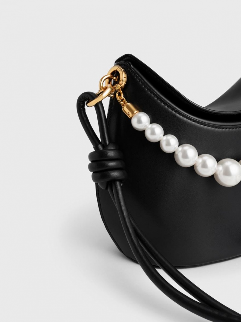 Charles & Keith Bead-Embellished Knotted Handtasche Schwarz | 830PUWRXS