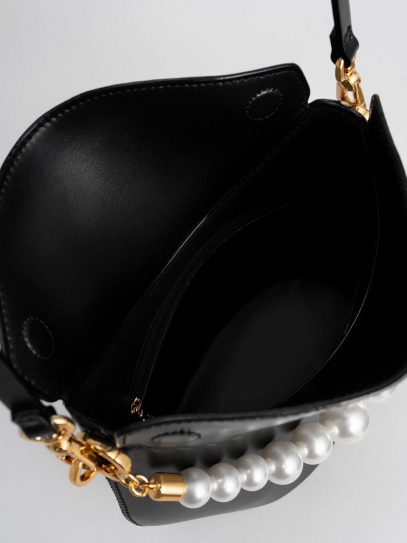 Charles & Keith Bead-Embellished Knotted Handtasche Schwarz | 830PUWRXS