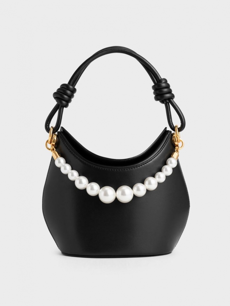 Charles & Keith Bead-Embellished Knotted Handtasche Schwarz | 830PUWRXS