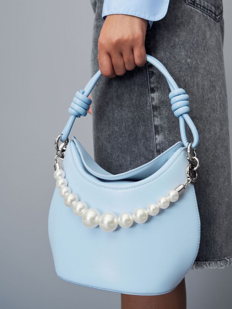 Charles & Keith Bead-Embellished Knotted Handtasche Hellblau | 691EPBAUJ