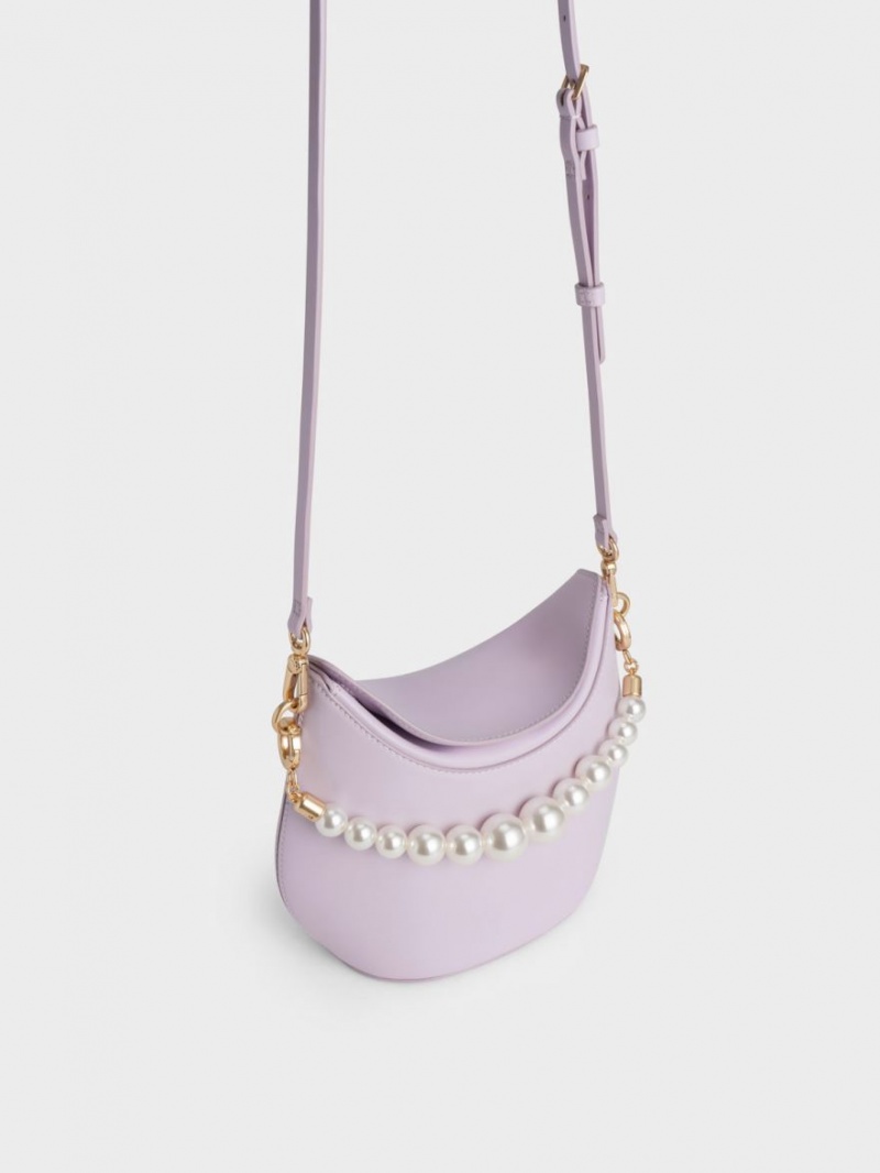 Charles & Keith Bead-Embellished Knotted Handtasche Lila | 914JQFARN