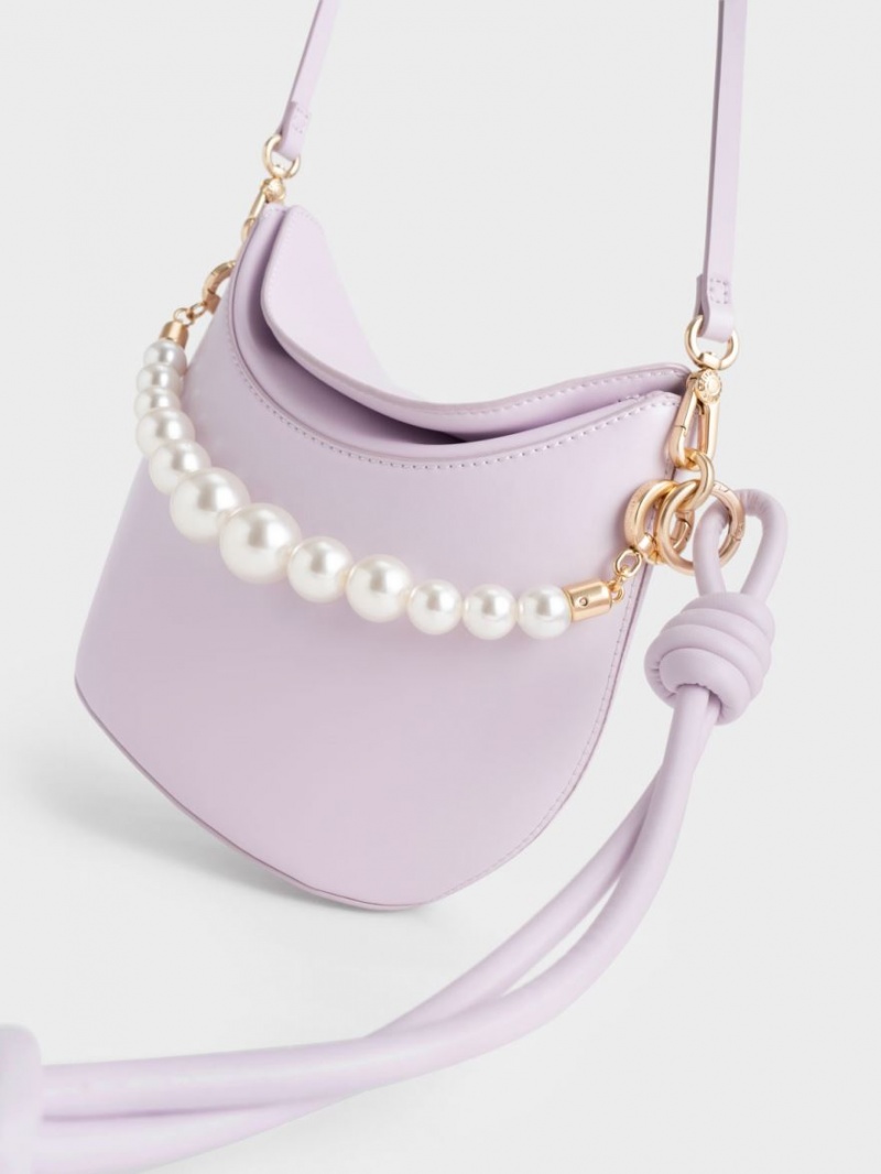 Charles & Keith Bead-Embellished Knotted Handtasche Lila | 914JQFARN